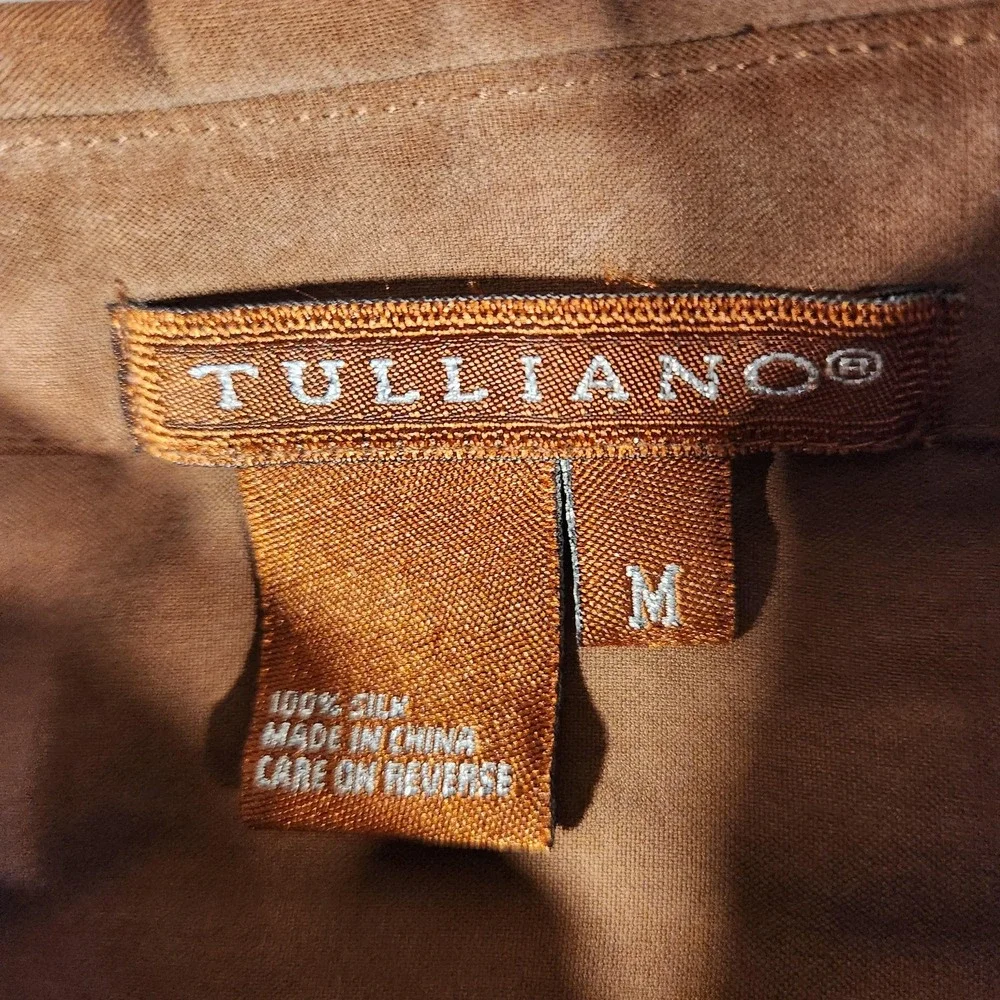 Tulliano Shirt Mens Medium Brown 100%‎ Silk Long Sleeve Button Front Dress